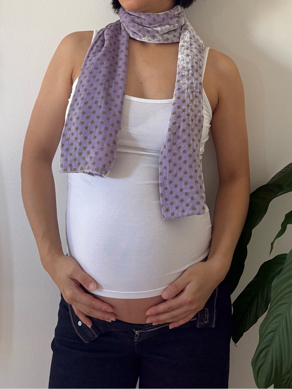 Shihreen Silk Rayon Blend Velvety Golden Polka Dots Y2K Light Purple Scarf